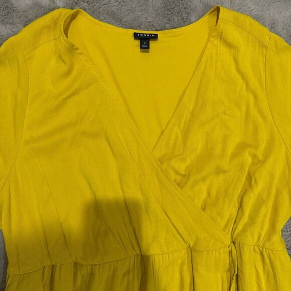 Torrid Maxi Rayon‎ Slub Surplice Wrap Dress Sulphur Plus Size 2X Boho Relax - Picture 7 of 13